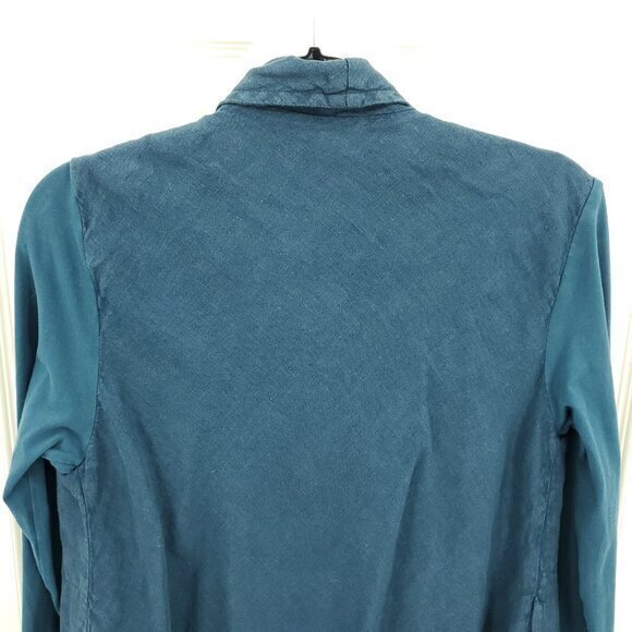 Flax Linen/Cotton Long Sleeve Open Jacket S Teal/Blue-Green - Picture 9 of 16